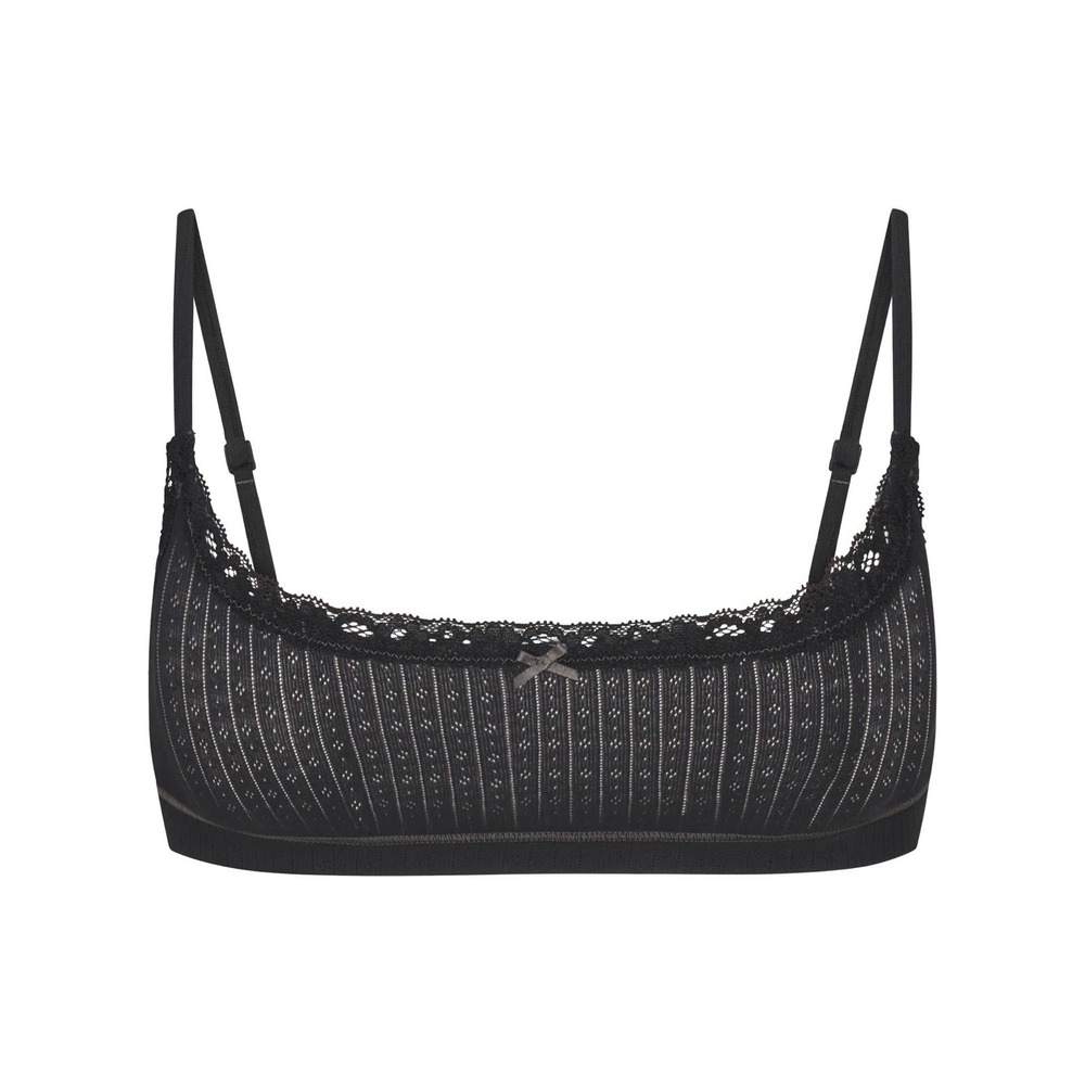 Skims Lightweight Cotton Pointelle Scoop Bralette - NWT - Soot Tonal - XS